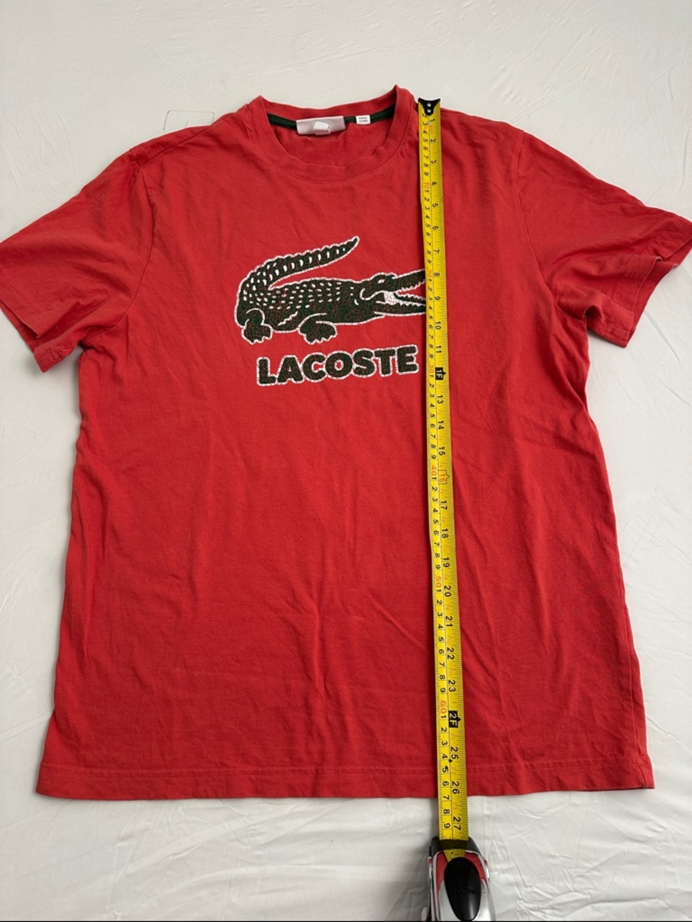 Lacoste red orange crackled big alligator spell out logo short sleeve t-shirt - Picture 5 of 11
